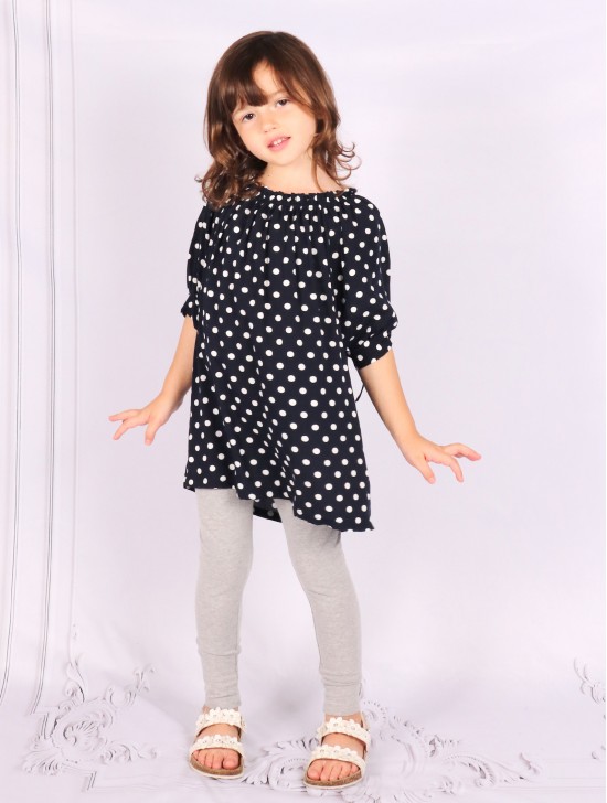 Kid's Off The Shoulder Polka Dot Print Fashion Top